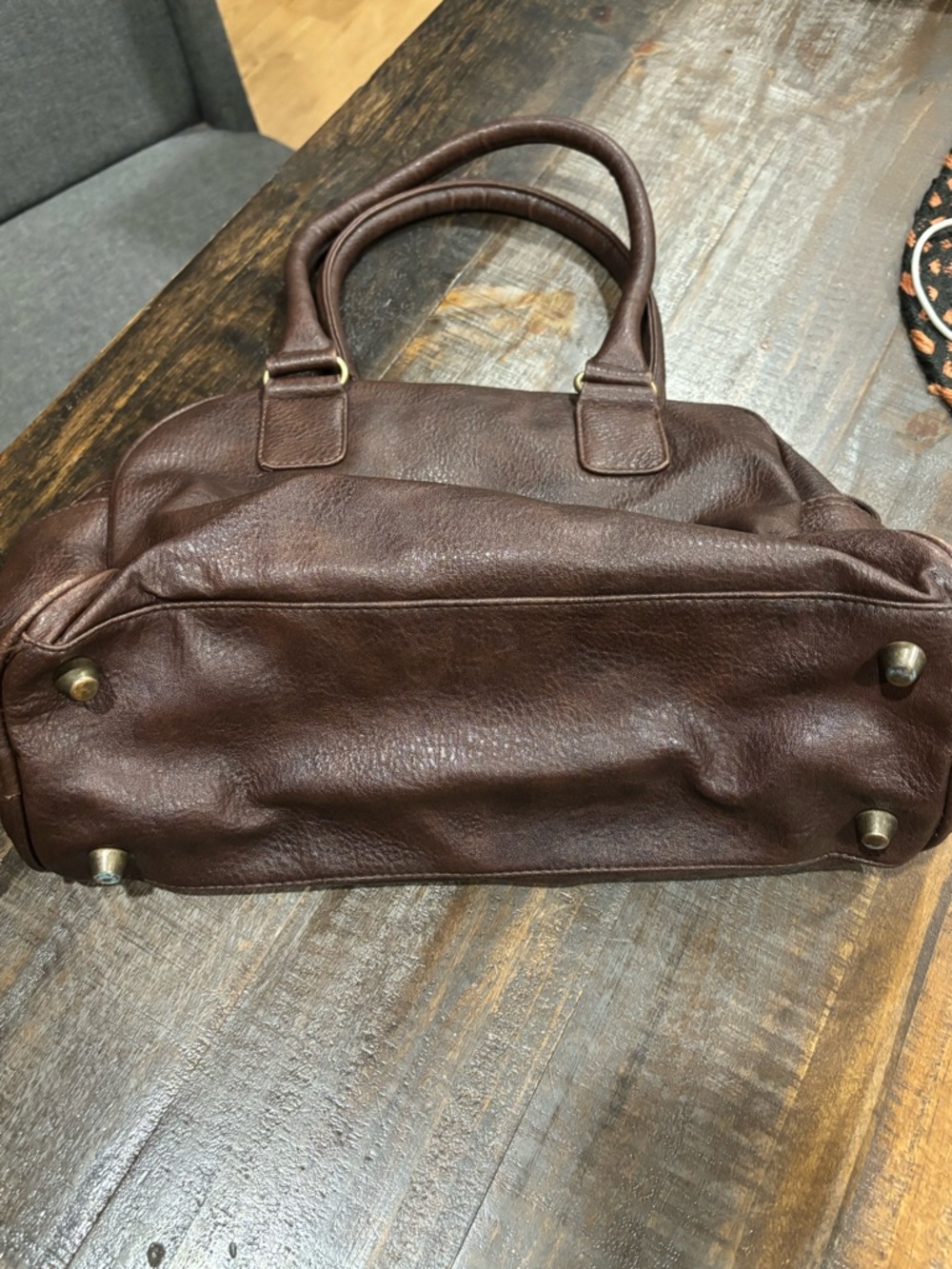 Brown ROXY Leather Tote Bag with Front Zip Pocket - Picture 4 of 4